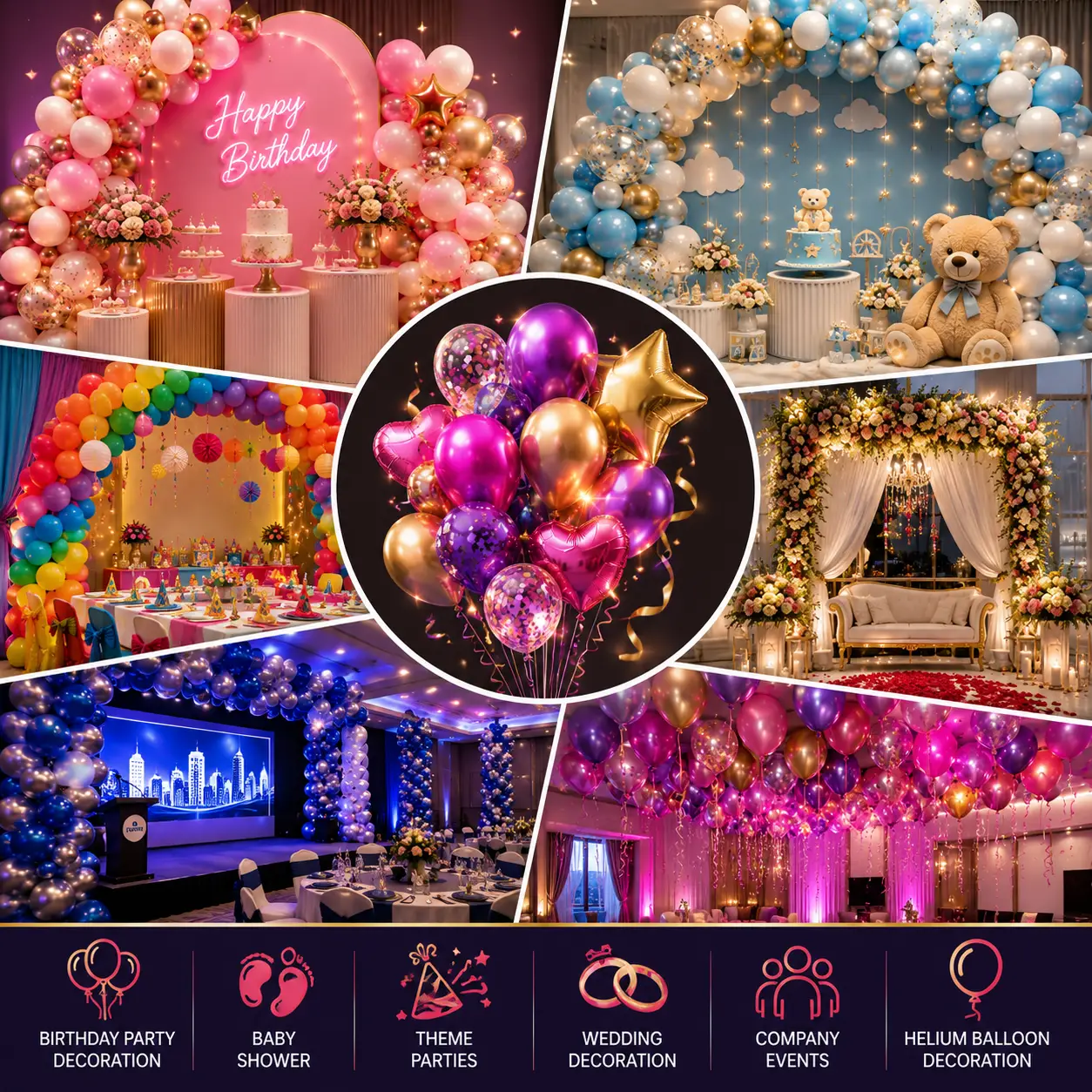 Balloon decoration team setting up a party in Mumbai
